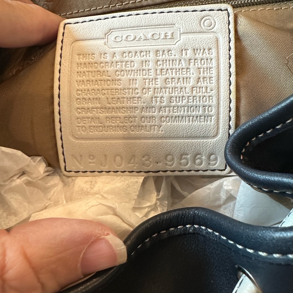 Coach Leather Drawstring Backpack with Contrast Trim - Navy  & Cream - Picture 7 of 16